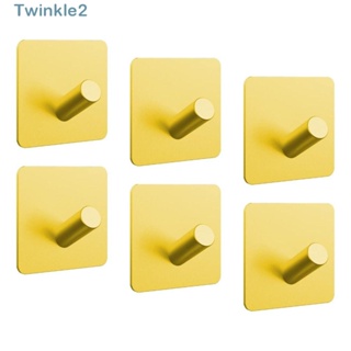 Twinkle ตะขอแขวนผ้าขนหนู อลูมิเนียม สีทอง กันสนิม สําหรับห้องน้ํา ออฟฟิศ 6 แพ็ค