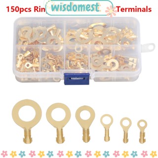 ❀WISDOMEST❀ 150 ชิ้น/เซ็ตแหวนทอง Crimp Terminal Non-Insulated Assortment Kit 3.2 มม.-10.2 มม.สายดึงลวดเชื่อมต่อ