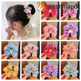 Oceanmapdz ดอกไม้ ตาข่ายผม ลูกปัด สายรุ้ง ตาข่ายซาลาเปา ตาข่ายที่มองไม่เห็น Scrunchies สไตล์เกาหลี บัลเล่ต์ ซาลาเปา ก๋วยเตี๋ยว เด็ก / เด็กผู้หญิง