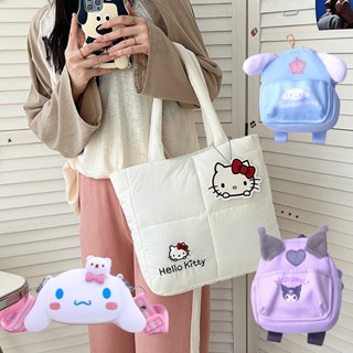 Sanrio Kawaii กระเป๋าเป้สะพายหลัง แบบนิ่ม จุของได้เยอะ ลายการ์ตูน Cinnamoroll Melody Kuromi สําหรับเด็กผู้หญิง