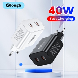 Elough อะแดปเตอร์ชาร์จเร็ว พอร์ต PD คู่ 40W 20W UBS C สําหรับติดผนัง