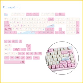 Rox ชุดปุ่มกดคีย์บอร์ด ลายดอกไม้ สีชมพู 133 คีย์ กันน้ํามัน