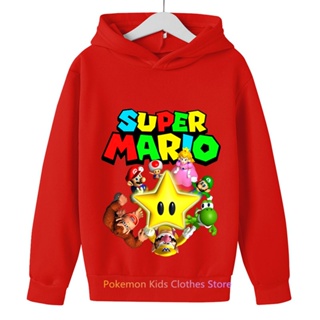 เสื้อกันหนาวแขนยาว มีฮู้ด ลายการ์ตูน Super Mario Bros แฟชั่นฤดูใบไม้ผลิ และฤดูใบไม้ร่วง สไตล์ฮาราจูกุ สําหรับเด็กผู้ชาย และเด็กผู้หญิง