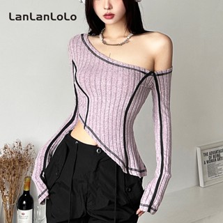 Lanlanlolo เสื้อครอปแขนยาวลําลอง เข้ารูป โชว์สะดือ เซ็กซี่ สีพื้น เข้ากับทุกการแต่งกาย สําหรับผู้หญิง 2023