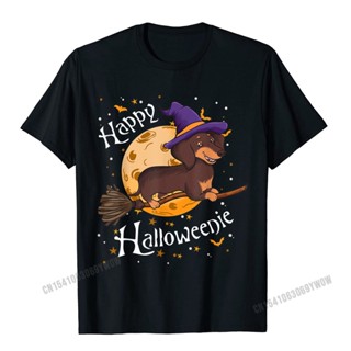 Happy Halloweenie Dachshund Dog Halloween Witch Wiener Broom T-Shirt Camisas Men Men T Shirts Normal Tops Shirt