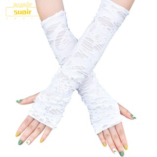 Suair ถุงมือร็อค ถุงมือยาว ไร้นิ้ว สีดํา ตลก พังก์ ฮิปฮอป โกธิค คลับแวร์ ฮาโลวีน