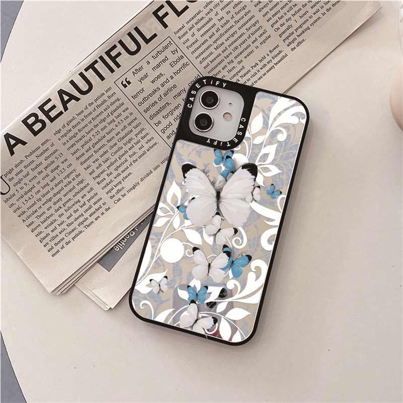 Casetify X เคสโทรศัพท์มือถือ PC แข็ง กันกระแทก ลายผีเสื้อ สีขาว สีเงิน สีดํา สําหรับ iPhone 15 14 13 12 11 Pro MAX IX XS MAX XR 6 6s 7 8 Plus