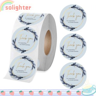 SOLIGHTER สติกเกอร์ฉลาก Thank You มีกาวในตัว ทรงกลม สีฟ้าพาสเทล 500 ชิ้น 1 ม้วน สําหรับวันเกิด 500 ชิ้น