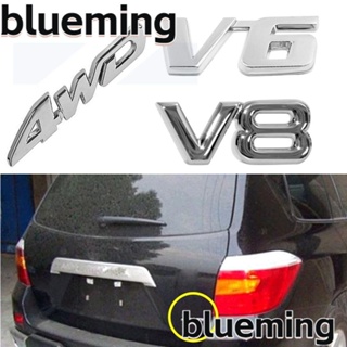 Blueming2 สติกเกอร์ตราสัญลักษณ์ 4WD V6 V8 สีเงิน สําหรับติดฝากระโปรงหลังรถยนต์