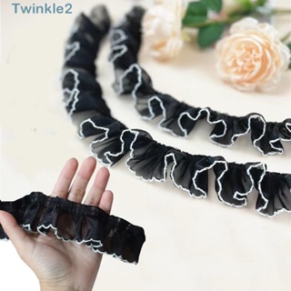 Twinkle ริบบิ้นผ้าลูกไม้โพลีเอสเตอร์ สีดํา สีขาว สีดํา DIY