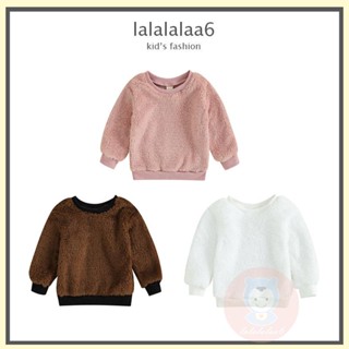 Laa6 เสื้อกันหนาว แขนยาว คอกลม สีพื้น แฟชั่นฤดูหนาว สําหรับเด็กวัยหัดเดิน