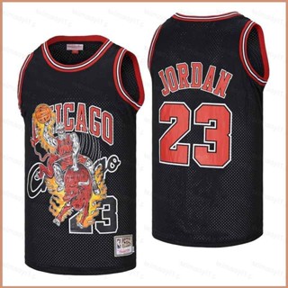 เสื้อกีฬาบาสเก็ตบอล ขนาดใหญ่ ลายทีม ChicagoBulls 23 No.23 สีดํา สีแดง สําหรับผู้ชาย และผู้หญิง