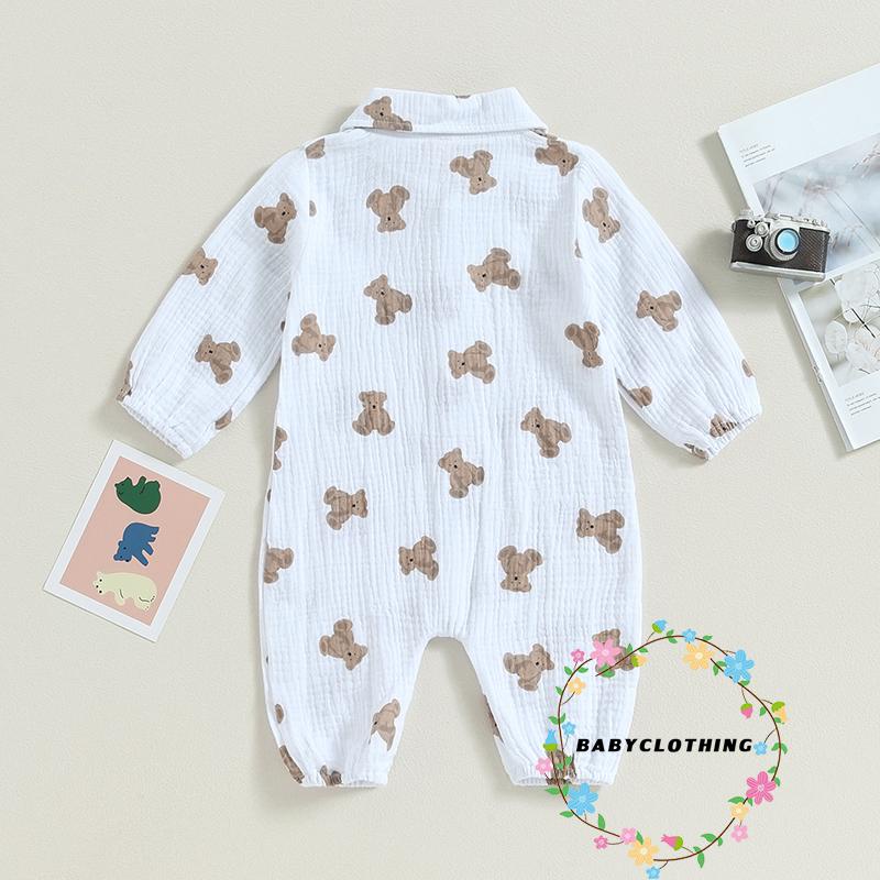 Babyclothes- ชุดจั๊มสูทรอมเปอร์ แขนยาว คอปก พิมพ์ลายหมี ฤดูใบไม้ผลิ ฤดูใบไม้ร่วง ลําลอง สําหรับเด็กทารกแรกเกิด