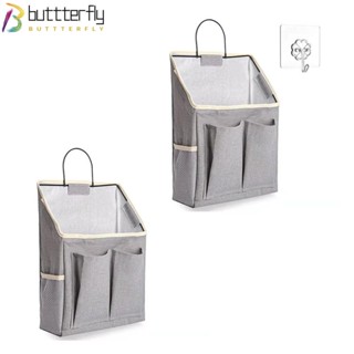 Buttterfly กระเป๋าเก็บของ ผ้าฝ้าย ผ้าลินิน สีเทา ใช้ง่าย หลายช่อง สําหรับแขวนตกแต่งผนัง ห้องนั่งเล่น 2 ชิ้น