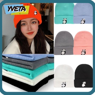 Yveta หมวกบีนนี่ ผ้าถัก สีพื้น น่ารัก สําหรับผู้หญิง และผู้ชาย 6 สี