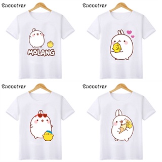 Molang and Piupiu เสื้อยืดแขนสั้น พิมพ์ลายกระต่ายน่ารัก แฟชั่นฤดูร้อน สําหรับเด็กผู้ชาย เด็กผู้หญิง HKP5217