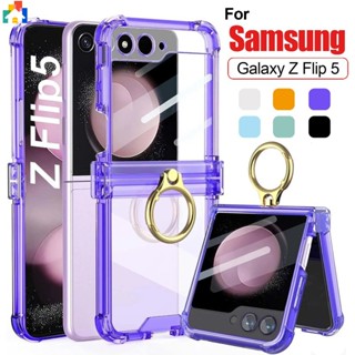 เคสโทรศัพท์มือถือแบบแข็ง ใส พร้อมแหวนนิ้ว หลากสี สําหรับ Samsung Galaxy Z Flip 5 5G