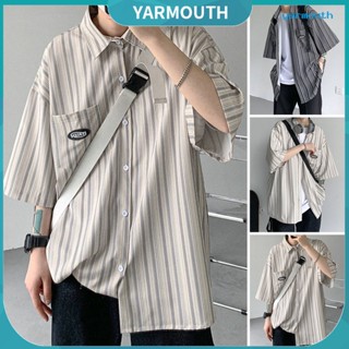 Yyr-- เสื้อเชิ้ตแขนครึ่งลําลอง พิมพ์ลายทาง ทรงหลวม เหมาะกับฤดูร้อน สําหรับผู้ชาย