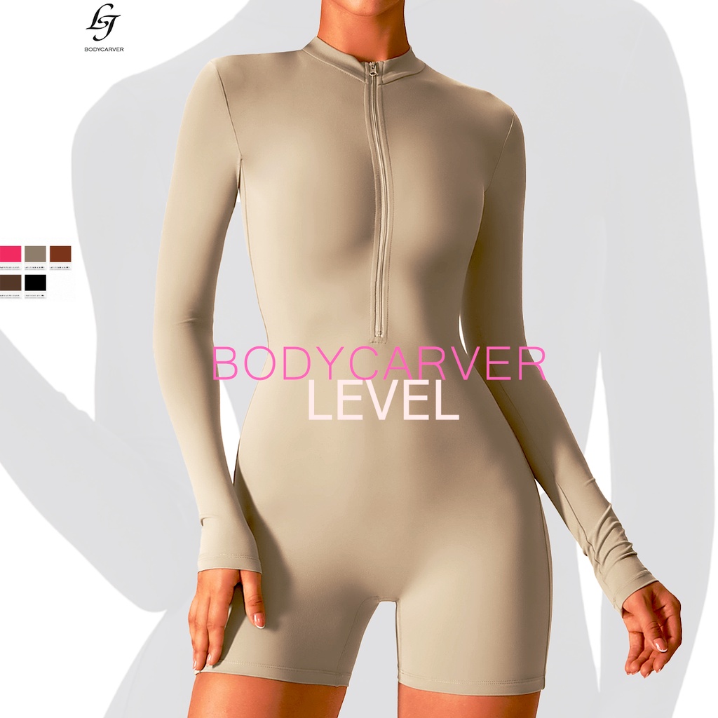 Bodycarver LEVEL บอดี้สูท ซิป ผู้หญิง กีฬา โยคะ จั๊มสูท OOTD บุนวม แขนยาว วันพีช เต้นรํา ฟิตเนส กีฬา จั๊มสูท