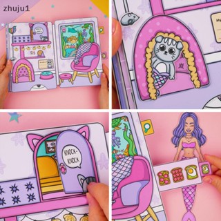 [zhuju1] หนังสือสติกเกอร์ รูปนางเงือก แฮนด์เมด DIY ของเล่นเสริมการเรียนรู้เด็ก