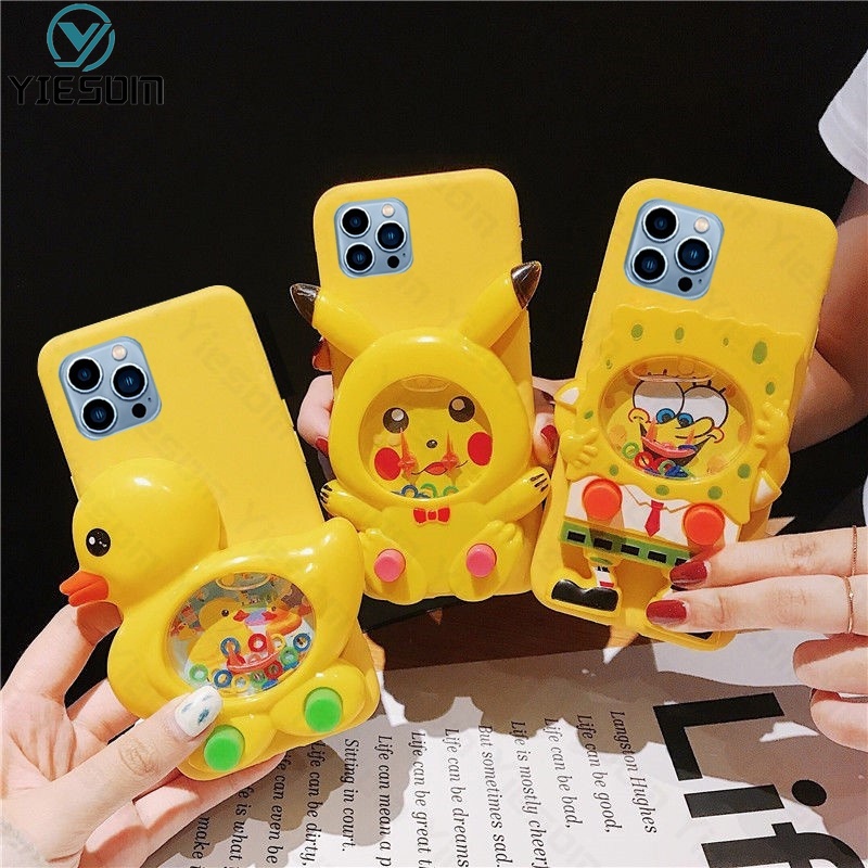 เคสโทรศัพท์มือถือ ลายการ์ตูนเป็ด สพันจ์บ็อบ ปิกาจู 3D คลายเครียด สําหรับ iPhone 15 14 Pro Max 14 15 Plus
