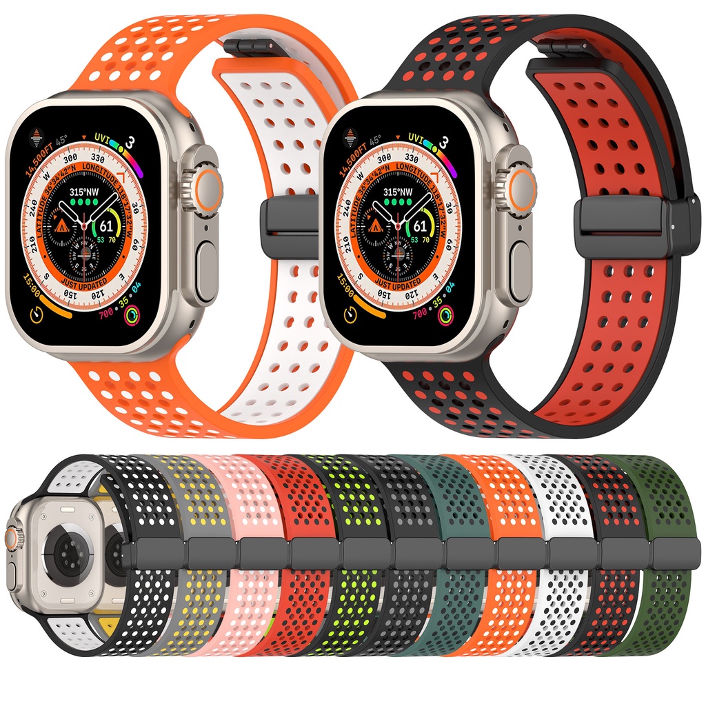 สายนาฬิกาข้อมือซิลิโคนแม่เหล็ก ระบายอากาศ สําหรับ iWatch Ultra 49 มม. 45 มม. 41 มม. 44 มม. 40 มม. 42 มม. iWatch SE 8 7 6 5