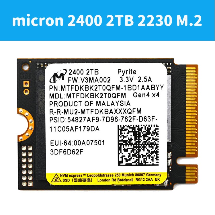 โซลิดสเตทไดรฟ์ SSD micron 2400 2T 2TB 2230 M.2 PCIE NVMe