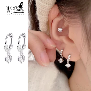 We Flower ต่างหูห่วง เงิน S925 ประดับพลอยเทียม ทรงกลม ใช้แล้วไม่แพ้ สําหรับผู้หญิง