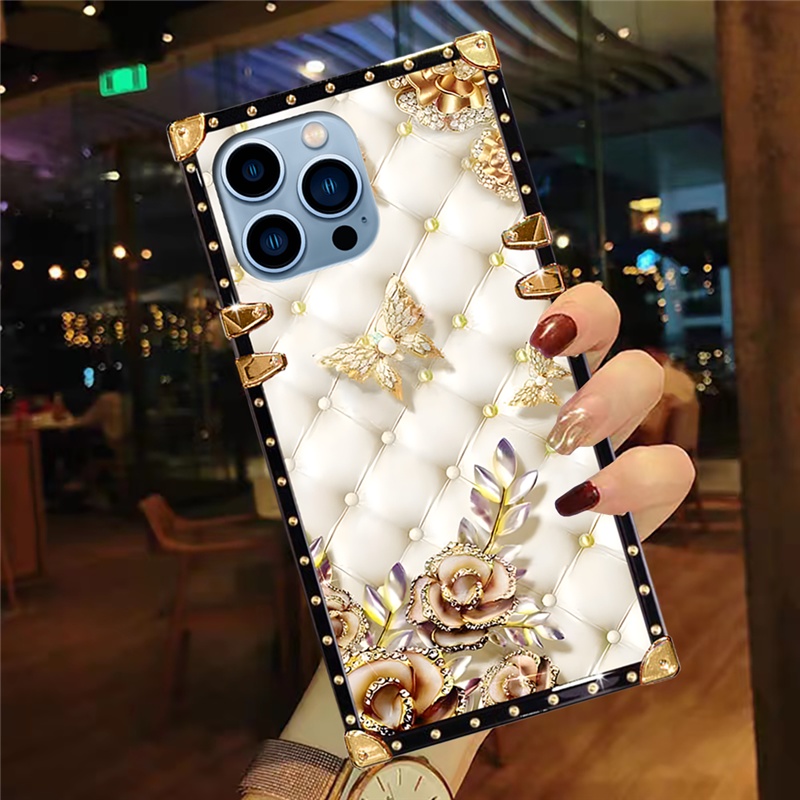 ปลอกiPhone 16 Pro Max 17 Air 15 14 13 12 11 XR XS 8 7 6Plusแฟชั่นดอกไม้ผีเสื้อรูปแบบTPUกันกระแทกเคสโทรศัพท์