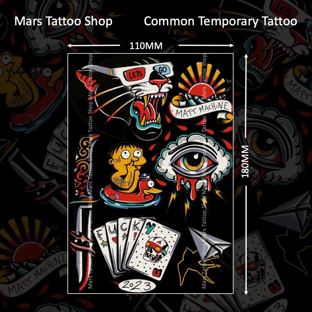 Mars Tattoo Common Tattoo รอยสักชั่วคราว สีสด ติดทน สติ๊กเกอร์รอยสัก Joker โรงเรียนเก่า CD014