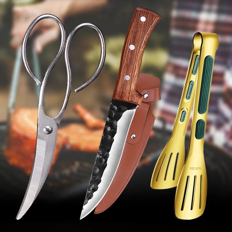 Kitchen Knife Meat Knife Sharp Boning Knife Barbecue Knife 304 Stainless Steel Barbecue Clip Barbecu