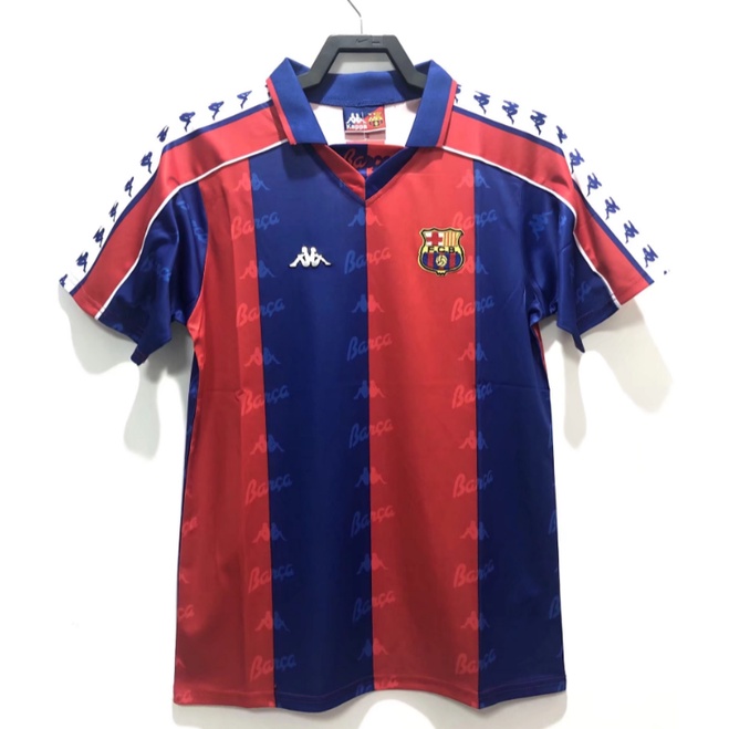 เสื้อกีฬาแขนสั้น ลายทีมชาติฟุตบอล Barcelona 92-95 ชุดเหย้า คุณภาพสูง สไตล์วินเทจ ไซซ์ S-XXL