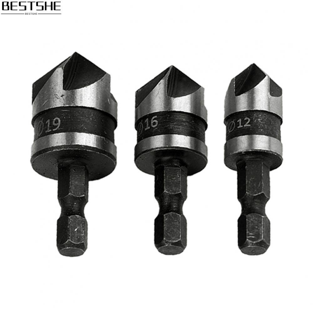 【Bestshe】Countersink Drill Bit 3 Pcs 5 Flute Cutter Accessories Countersink Drill