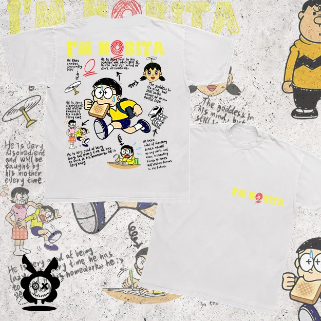 เสื้อยืดแขนสั้นYoung Guns-NOBITA แฟชั่นใหม่แบรนด์สตรีทขนาดใหญ่ผ้าฝ้ายหลวมชุด unisex เสื้อยืดสีดำ/สีข