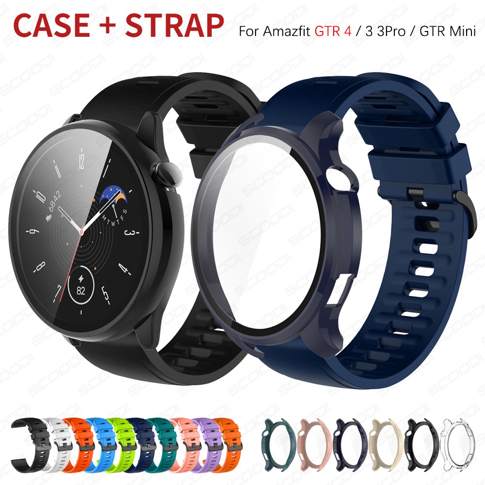 2in1 สาย + เคส สําหรับ Amazfit GTR 4 3 3pro / GTR Mini Smart Watch Band กระจกกันรอย + ฝาครอบ