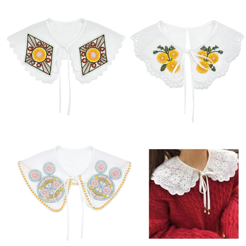 Wake ผู้หญิงปักลูกปัดปลอม Collar Elegant Lace-Up ผ้าคลุมไหล่เสื้อผ้าอุปกรณ์เสริม