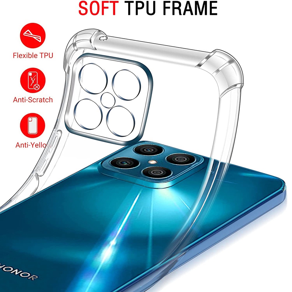 สําหรับ Honor X8 4G TFY-LX1 TFY-LX2 TFY-LX3 ยืดหยุ่นซิลิโคนเหลวใส Anti-Yellowing ปกหลัง 4 มุมป้องกัน