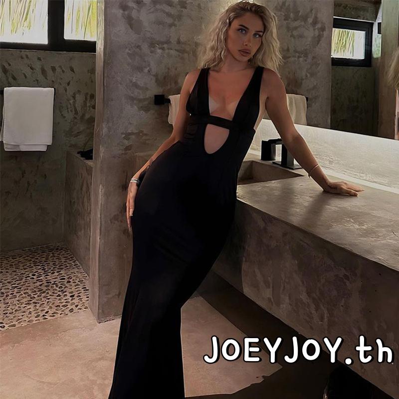 Joeyjoy-ชุดเดรสยาวคอวีลึกแขนกุดทรงหางปลาสำหรับผู้หญิง - รูปที่ 3
