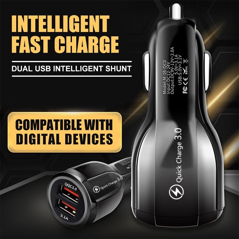 4.8a Dual USB Car Charger Fast Phone Charge Quick Charge QC 3.0 อะแดปเตอร์ชาร์จในรถ