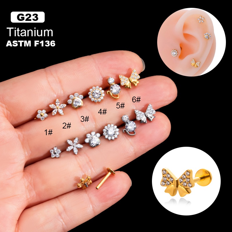 จิวสตั๊ดไทเทเนียม ทรงใบผึ้ง G23 สําหรับเจาะร่างกาย ปาก 1 ชิ้น