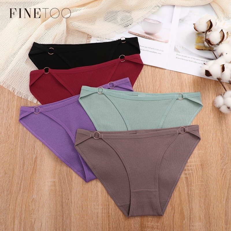 Finetoo กางเกงชั้นใน บิกินี่ ผ้าฝ้าย เอวต่ํา ลายทาง สีสันสดใส สําหรับผู้หญิง