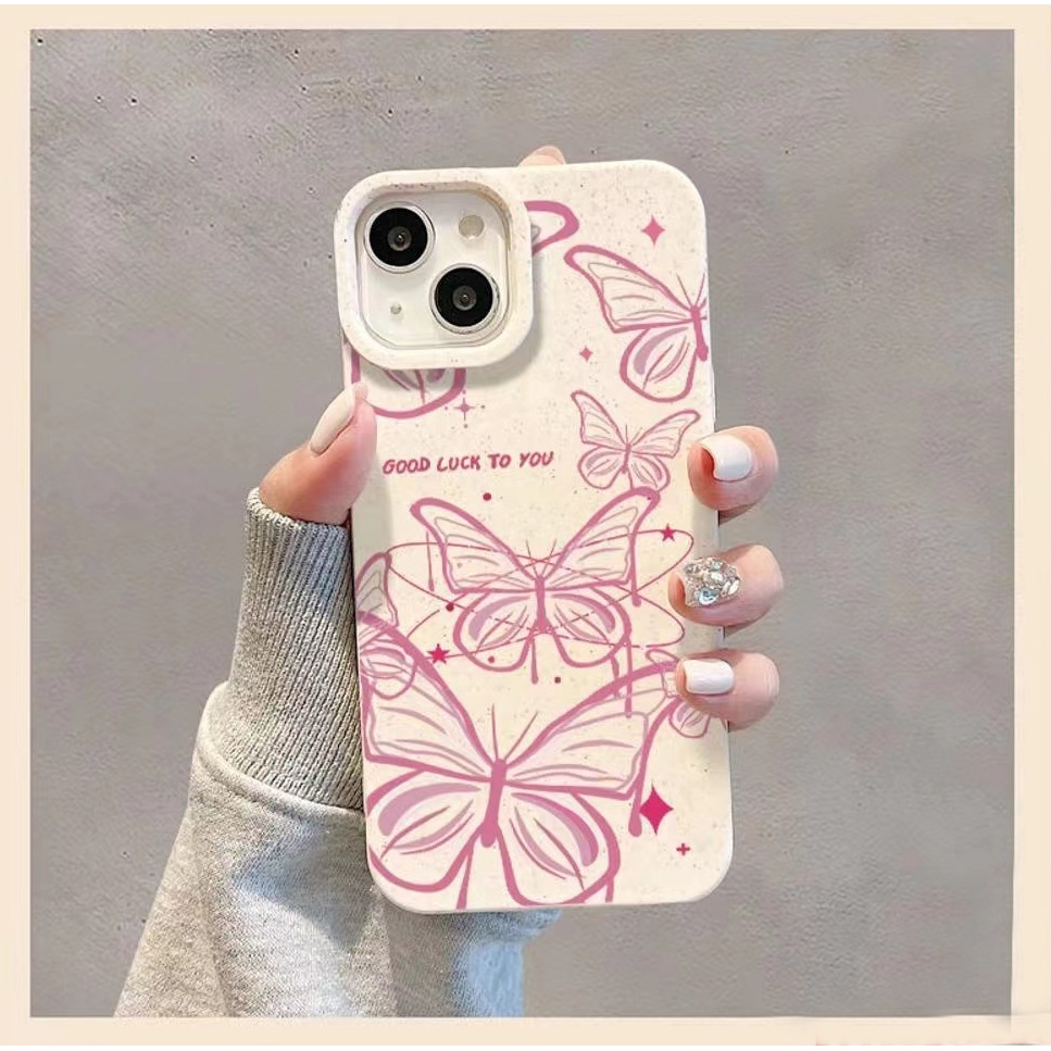เคสโทรศัพท์สกรีนลายผีเสื้อสีครีม นิ่ม กันกระแทก สำหรับ 15 PLUS 14 PRO MAX 13 12 11 PRO MAX X XR ทุกรุ่น #820
