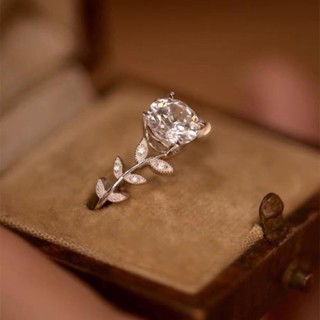 แหวนเงิน S925 ประดับเพทายคริสตัล ทองแดง รูปใบไม้ ทรงกลม เรีย…