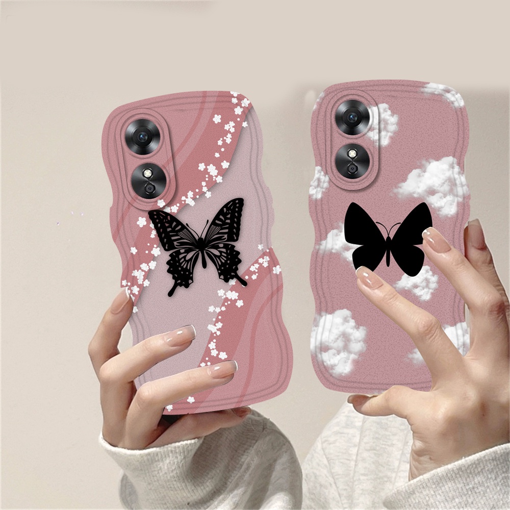 เคสโทรศัพท์มือถือ TPU ลายผีเสื้อ เมฆ ขอบคลื่น สําหรับ OPPO A18 A17 A57 A78 A58 Reno 8T A15 A16K A54 A12 A5S A7 A94 A93 A3S A53 A31 A52 A74 A95 F9 A1K A76 A36 A9 2020 HOSTR