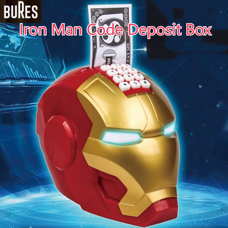 กระปุกออมสิน รูปหมวกกันน็อค Iron Man แบบใส่รหัสผ่าน กันกระแทก แบบสร้างสรรค์