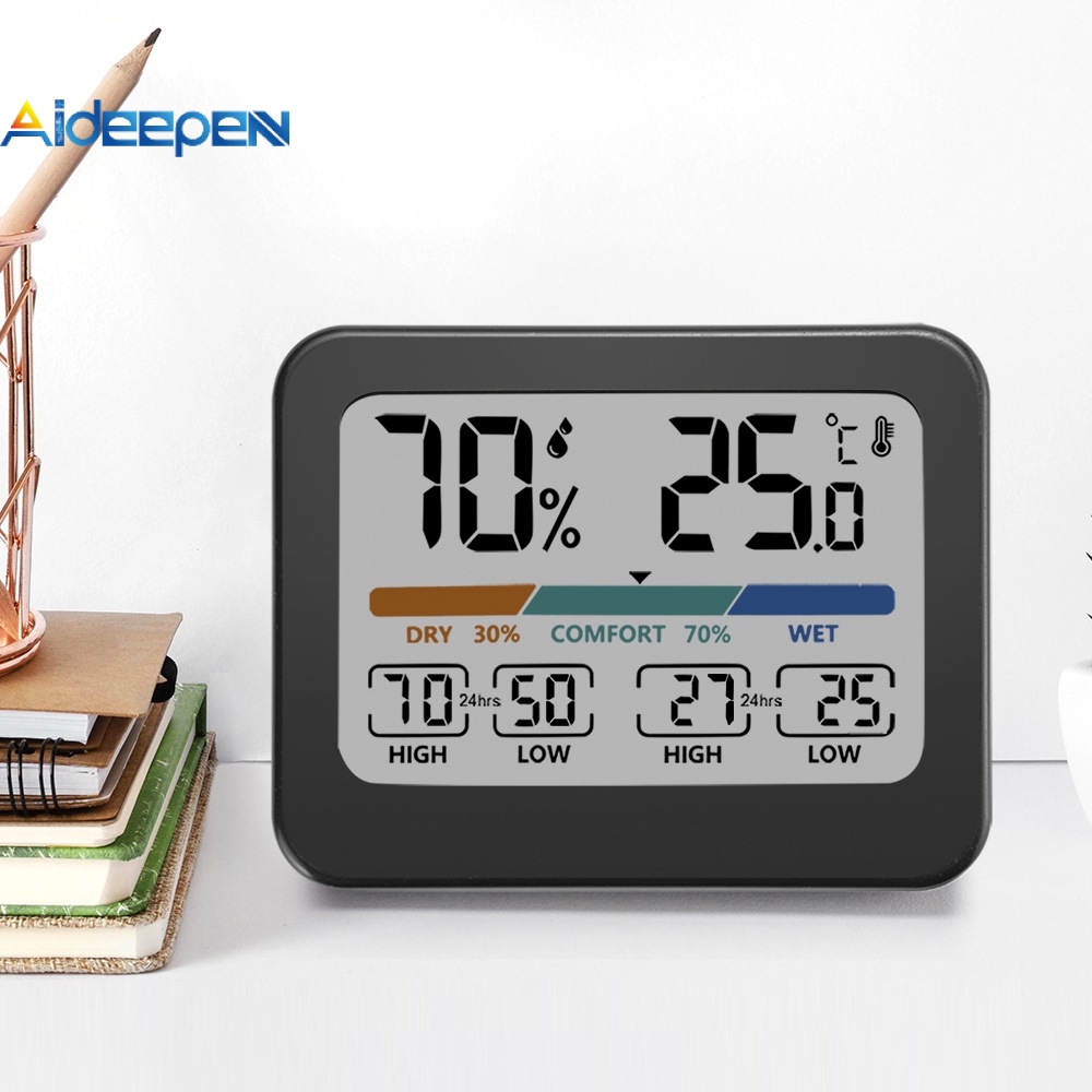 Aideepen เครื่องวัดอุณหภูมิและความชื้น หน้าจอขนาดใหญ่ อเนกประสงค์ -20~60℃(-4℉~140℉ ) 10% ~ 99% RH (ไม่มีแบตเตอรี่)