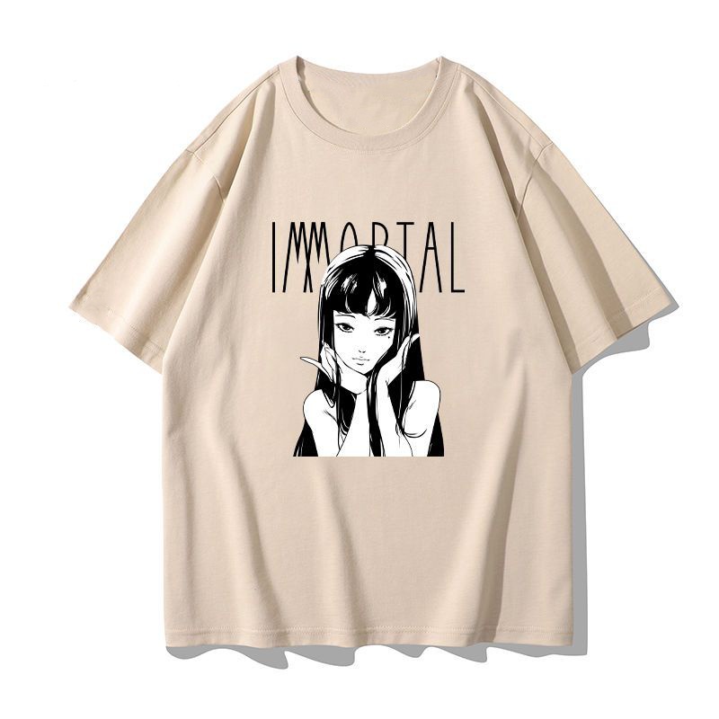 สี Tomie Kawakami มังงะ Junji Ito ต้นฉบับพิมพ์แขนสั้นนักเรียนสบายๆอินเทรนด์เสื้อยืดผ้าฝ้าย กีฬาS-5XL
