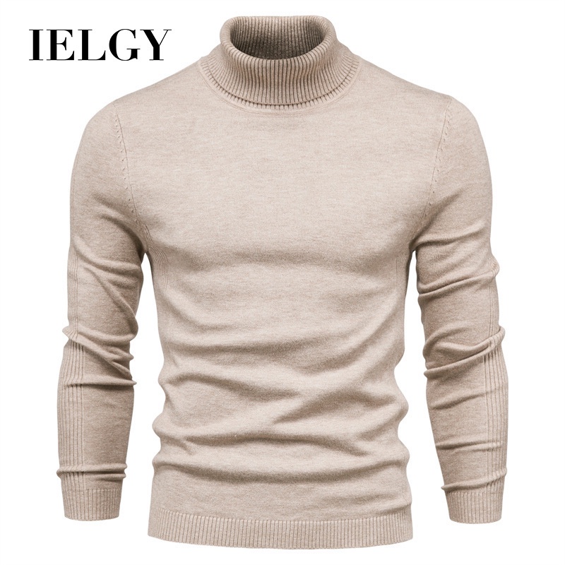 IELGY ใหม่ลําลองผู้ชายสีทึบเสื้อสวมหัวคอเต่าเสื้อถักลําลองผู้ชาย