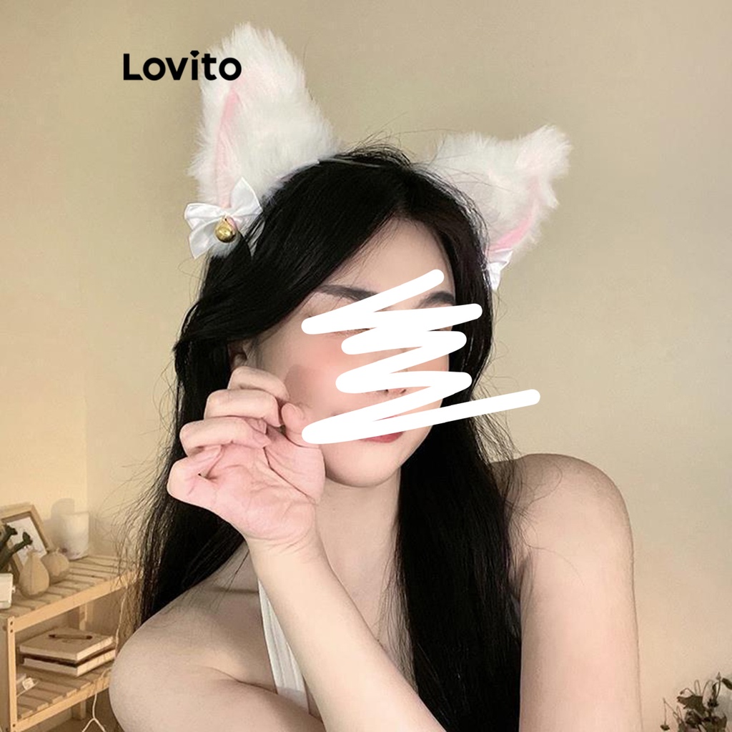 Lovito ที่คาดผมผู้หญิง รูปหูสัตว์ แต่งขนนิ่ม สไตล์น่ารัก LFA08183 (สีขาว/สีดำ)