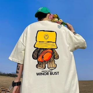 【 M-8xl 】เสื้อยืดแขนสั้น พิมพ์ลายหมี พลัสไซซ์ สไตล์เกาหลี ฮิปฮอป สําหรับผู้ชาย